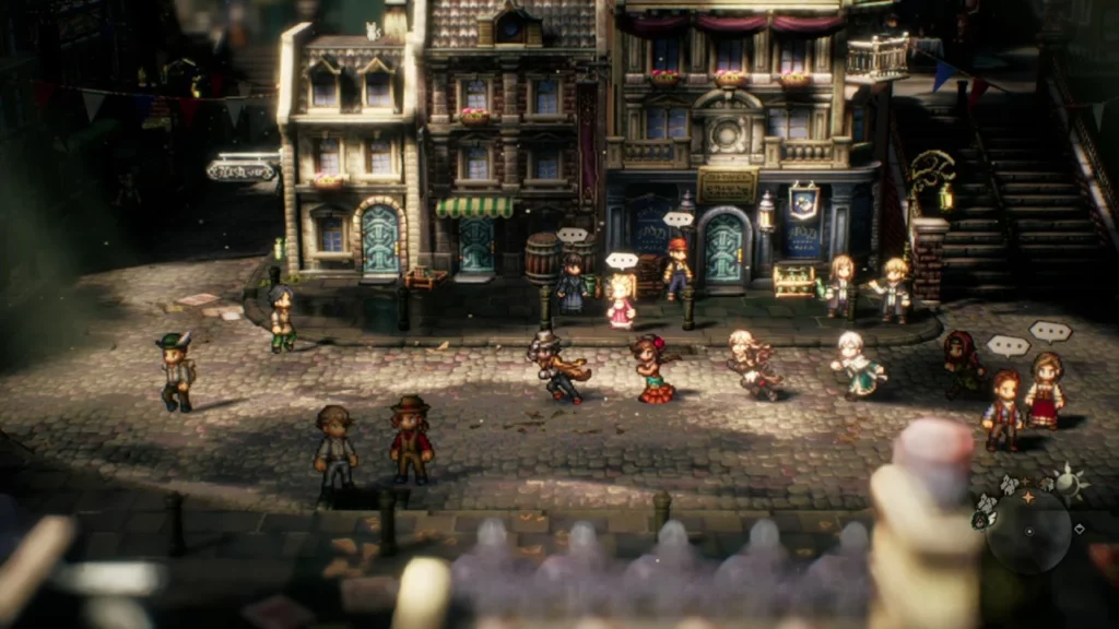 Octopath Traveler - party loopt door de straten