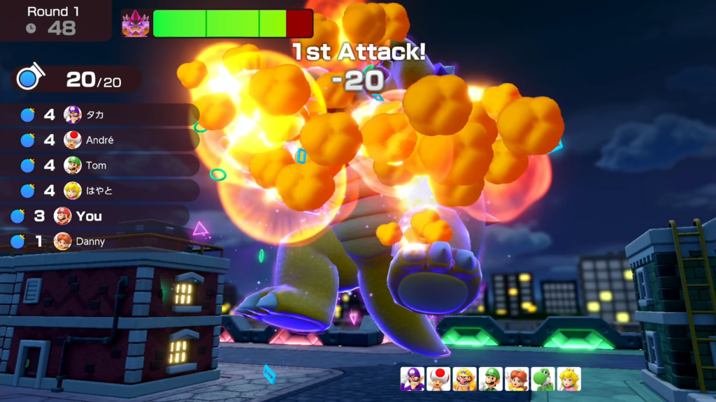 SuperMarioPartyJamboree Bowser Kaboom Squad. Bowser getting hit by bombs