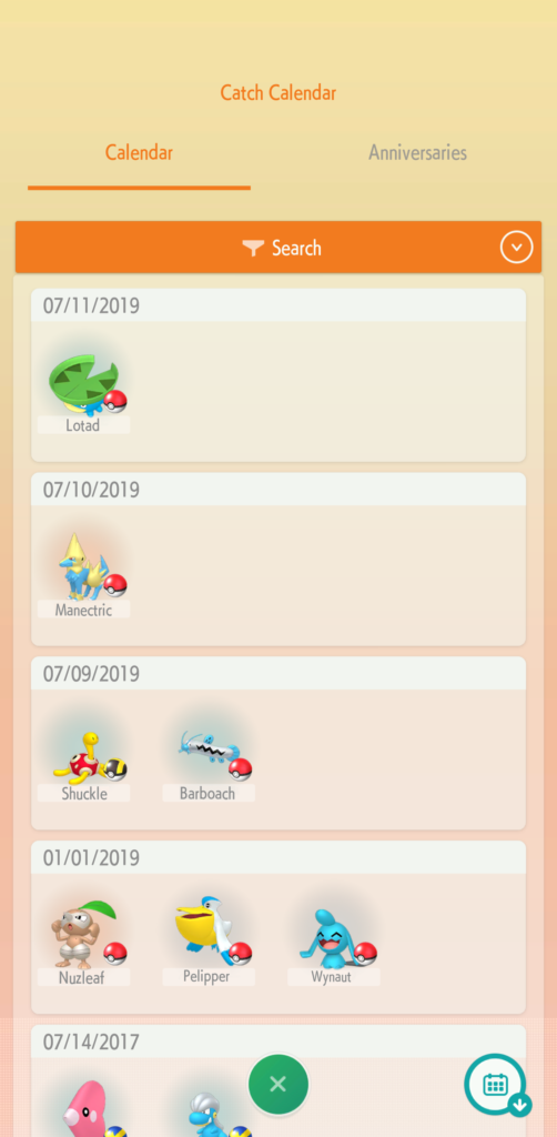 Pokémon Home Catch Calendar Screenshot