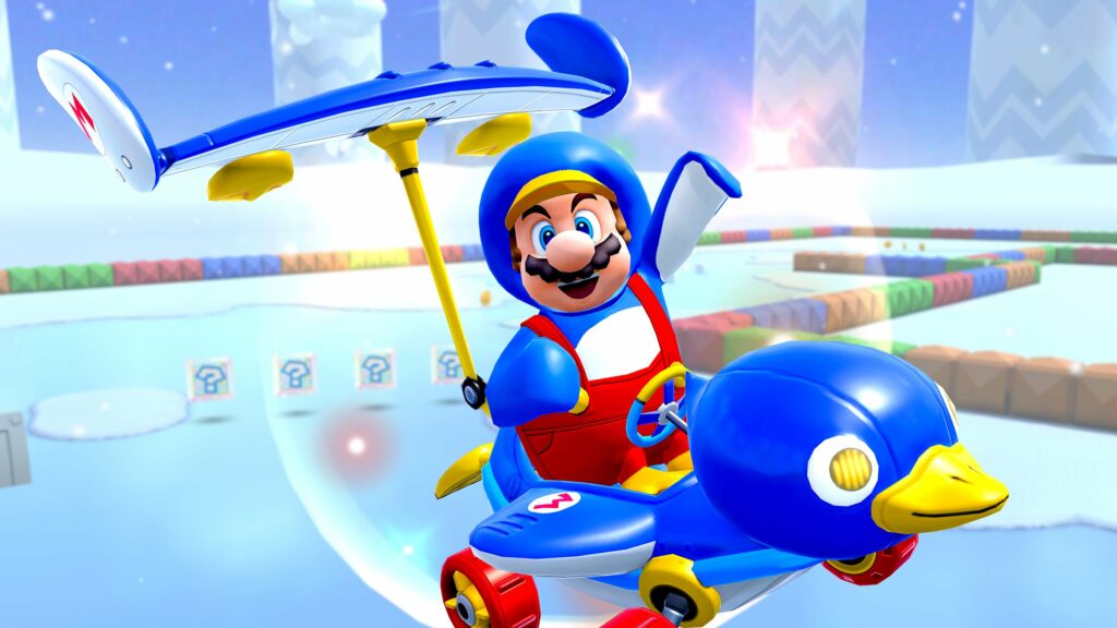Mario Kart Tour Penguin Mario vliegend