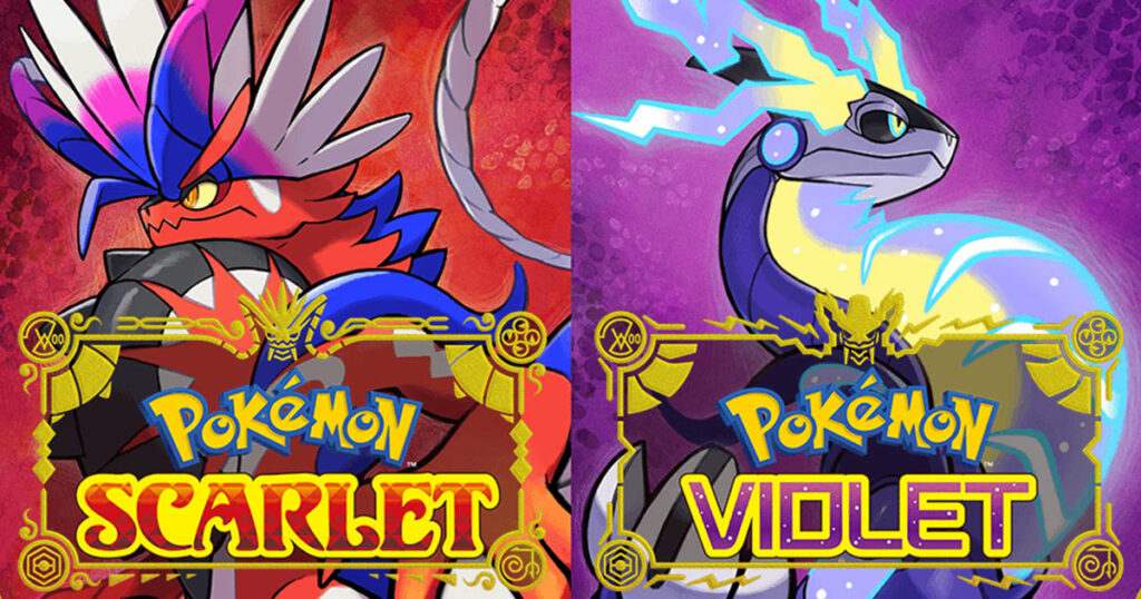 Pokémon Scarlet Violet keyart showing the two legendary Pokémon and logos