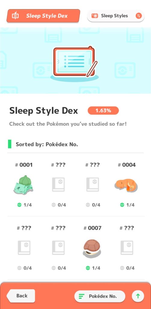 Pokemon sleep Sleep style dex