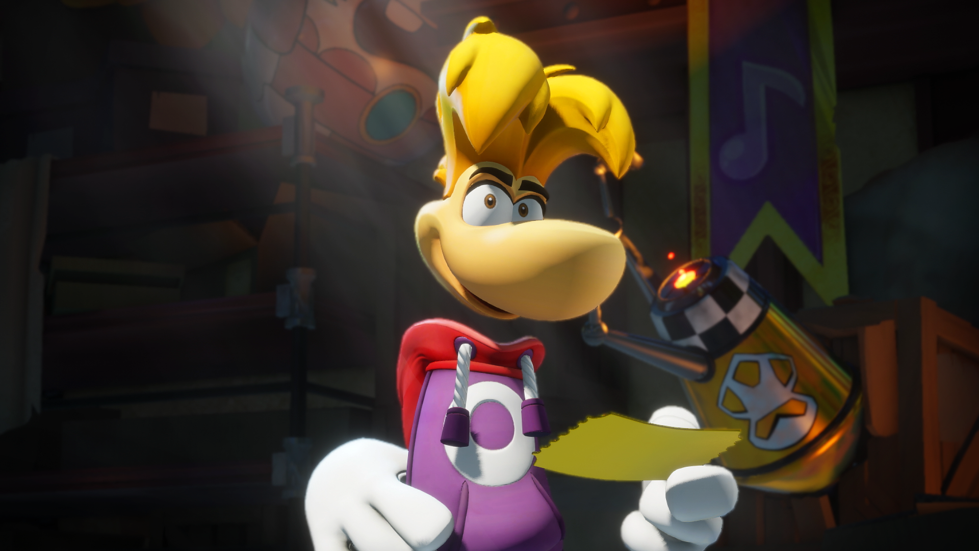 Screenshot van Rayman met een kaartje uit de Mario + Rabbids DLC