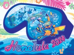 Pokemon WC Honolulu keyart het toont een duikbril met een pikachu in een snorkeloutfit.