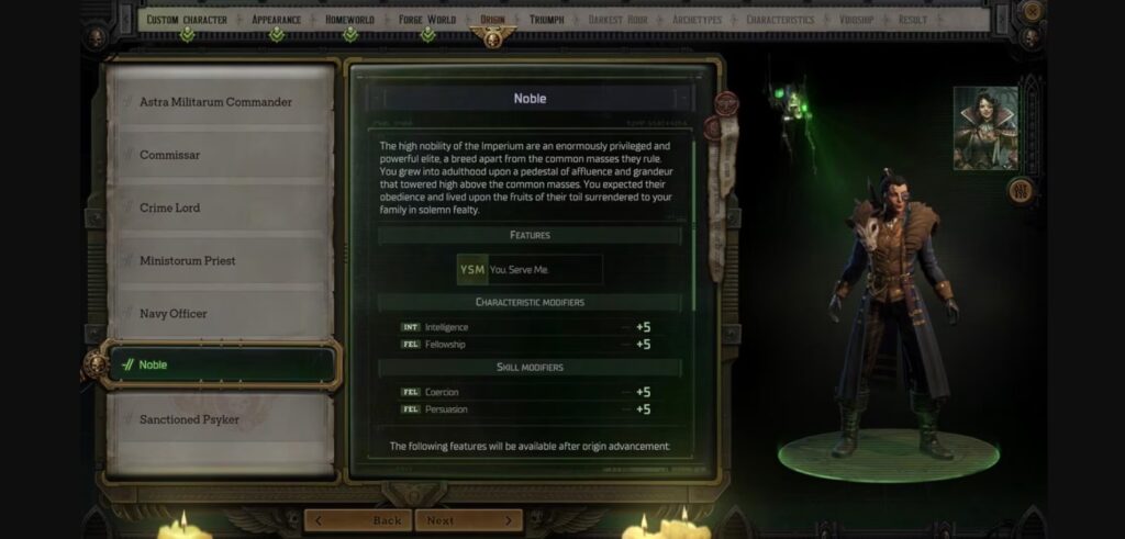 Warhammer 40,000: Rogue Trader - Character creation screen